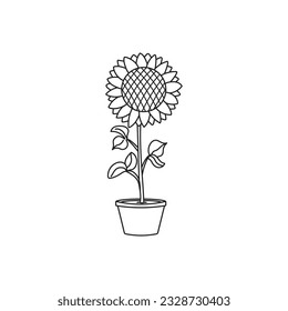 Hand drawn Kids drawing Cartoon Vector illustration cute sun flower icon Isolated on White Background