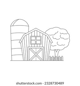 Hand drawn Kids drawing Cartoon Vector illustration cute farm house icon Isolated on White Background