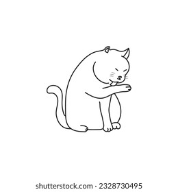 Hand drawn Kids drawing Cartoon Vector illustration cute cat icon Isolated on White Background