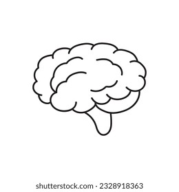 Hand drawn Kids drawing Cartoon Vector illustration brain icon Isolated on White Background