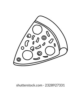 Hand drawn Kids drawing Cartoon Vector illustration pizza icon Isolated on White Background