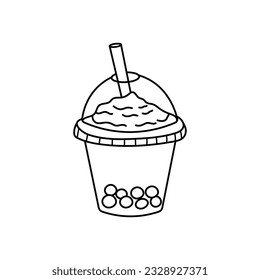 Hand drawn Kids drawing Cartoon Vector illustration bubble milk tea icon Isolated on White Background