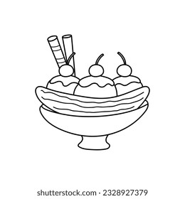 Hand drawn Kids drawing Cartoon Vector illustration banana split icon Isolated on White Background
