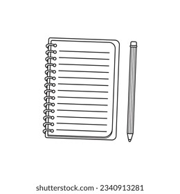 Hand drawn Kids drawing Cartoon Vector illustration notes and pencil icon Isolated on White Background