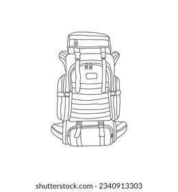 Hand drawn Kids drawing Cartoon Vector illustration hiking backpack icon Isolated on White Background