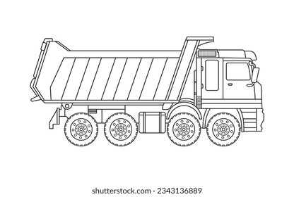 Hand drawn Kids drawing Cartoon Vector illustration dumptruck Isolated on White Background