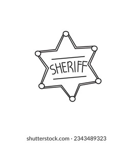 Hand drawn Kids drawing Cartoon Vector illustration sheriff star badge icon Isolated on White Background