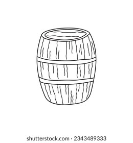 Hand drawn Kids drawing Cartoon Vector illustration wooden barrel icon Isolated on White Background