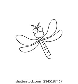 Hand drawn Kids drawing Cartoon Vector illustration dragonfly icon Isolated on White Background