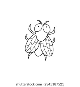 Hand drawn Kids drawing Cartoon Vector illustration fly icon Isolated on White Background