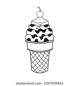 Hand drawn Kids drawing Cartoon Vector illustration ice cream snake Isolated on White Background