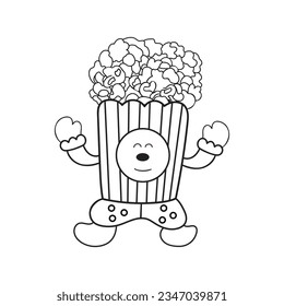 Hand drawn Kids drawing Cartoon Vector illustration funny popcorn clown Isolated on White Background
