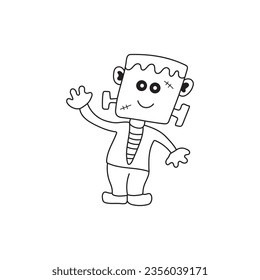 Hand drawn Kids drawing Cartoon Vector illustration cute green monster icon Isolated on White Background