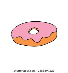 Hand drawn Kids drawing Cartoon Vector illustration strawberry donut icon Isolated on White Background