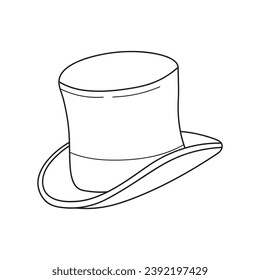 Hand drawn Kids drawing Cartoon Vector illustration top hat Isolated on White Background