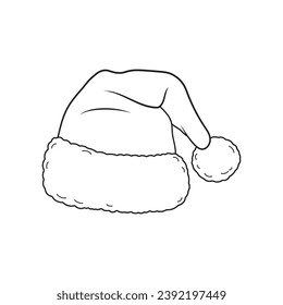 Hand drawn Kids drawing Cartoon Vector illustration santa hat Isolated on White Background