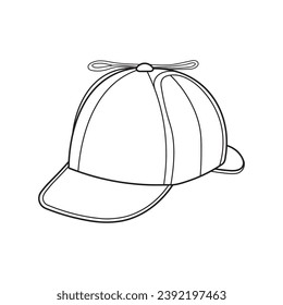 Hand drawn Kids drawing Cartoon Vector illustration deerstalker hat Isolated on White Background