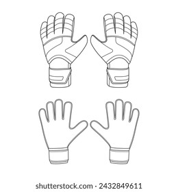 Hand drawn Kids drawing Cartoon Vector illustration set of goalkeeper gloves front and back icon Isolated on White Background