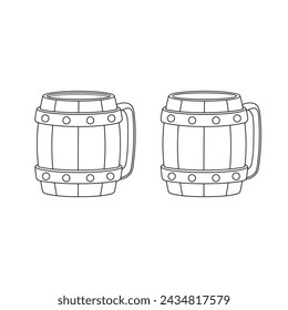 Dibujado a mano Niños dibujando dibujos animados ilustración vectorial icono de jarra de madera aislado sobre fondo blanco