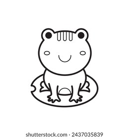 Hand drawn Kids drawing Cartoon Vector illustration frog on lotus leaf Isolated on White Background
