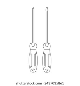 Hand drawn Kids drawing Cartoon Vector illustration screwdrivers Isolated on White Background