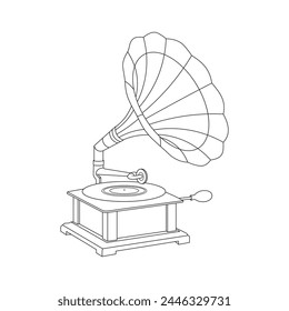 Hand drawn Kids drawing cartoon Vector illustration gramophone icon Isolated on White
