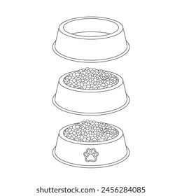 Hand drawn kids drawing cartoon Vector illustration pet food bowls, dog bowls icon Isolated on White