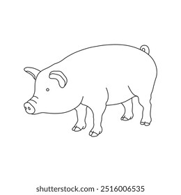 Hand drawn Kids drawing Cartoon Vector illustration pig icon Isolated on White Background