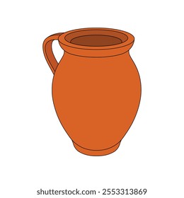 Hand drawn kids drawing clay pot cartoon isolated