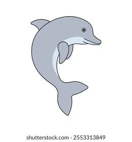 Hand drawn kids drawing dolphin cartoon isolated