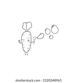 Hand drawn Kids drawing style funny vegetables cute carrot blowing bubble soap in a cartoon style by wordspotrayal