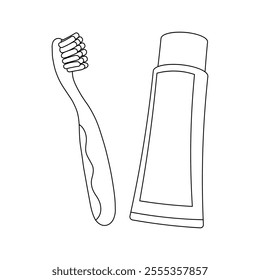 Hand drawn kids drawing toothbrush and toothpaste cartoon isolated