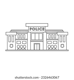 Hand drawn kids drawing Vector illustration Building of Police station flat cartoon isolated