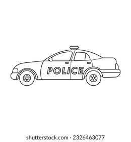 Hand drawn kids drawing Vector illustration police car side view flat cartoon isolated