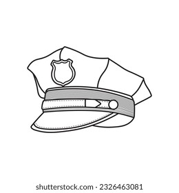 Hand drawn kids drawing Vector illustration Policeman hat. Law officer cap flat cartoon isolated