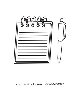 Hand drawn kids drawing Vector illustration White notebook and pen flat cartoon isolated