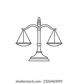 Hand drawn kids drawing Vector illustration Justice scales, Weight balance flat cartoon isolated
