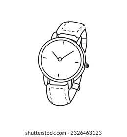 Hand drawn kids drawing Vector illustration wrist watch flat cartoon isolated