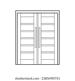 Dibujo de niños dibujados a mano Ilustración de vectores dos paneles de doble puerta de baldosa desnuda Aislada sobre fondo blanco