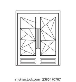 Hand drawn Kids drawing Vector illustration geometric glass double door Isolated on White Background