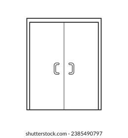 Hand drawn Kids drawing Vector illustration double entry glass door Isolated on White Background