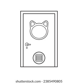 Hand drawn Kids drawing Vector illustration cat lover door Isolated on White Background