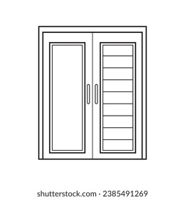 Dibujo de niños dibujados a mano Icono de la ilustración del vector puerta doble de mosaico Aislada en fondo blanco