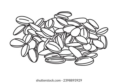 Hand drawn Kids drawing vector Illustration sunflower seeds in a cartoon style Isolated on White Background