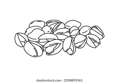 Hand drawn Kids drawing vector Illustration pistachios in a cartoon style Isolated on White Background