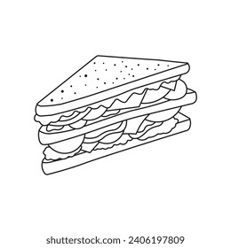 Handgezeichnete Kinder, die Vektorgrafik-Karikaturon-Sandwich-Symbol einzeln auf Weiß