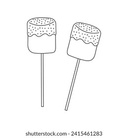 Hand drawn kids drawing Vector illustration toasted marshmallow with strawberry jam flat cartoon isolated