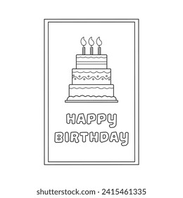 Hand drawn kids drawing Vector illustration happy birthday cake card flat cartoon isolated
