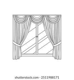 Desenho de crianças desenhadas à mão Vetor janela de ilustração com cortina plana desenho animado isolado