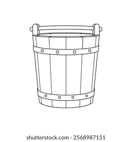 Hand drawn kids drawing vector illustration wooden bucket cartoon isolated